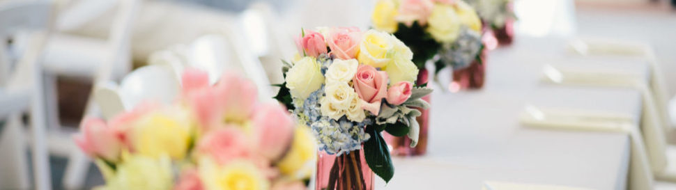 Pastel pink, blue and white floral centerpieces. Nashville wedding & event flowers by Rose Hill Flowers.