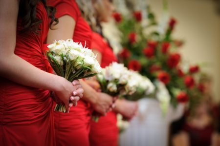 Bridesmaids in Red Dresses