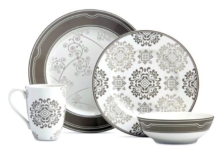 Gray and whtie dishware set