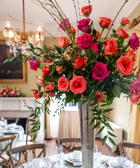 Wedding Centerpiece with orange and red roses
