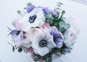 bouquet of white and lavender anemones